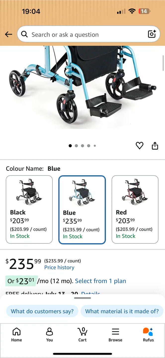 Lightweight Blue Walker with Seat and Footrests - photo 3