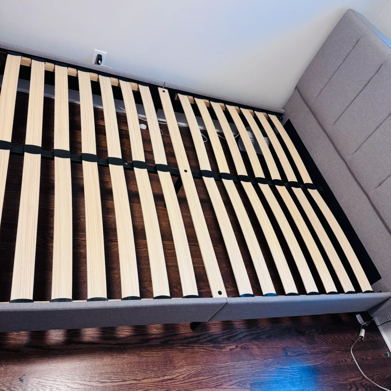 Gray Upholstered Bed Frame with Slats - photo 2