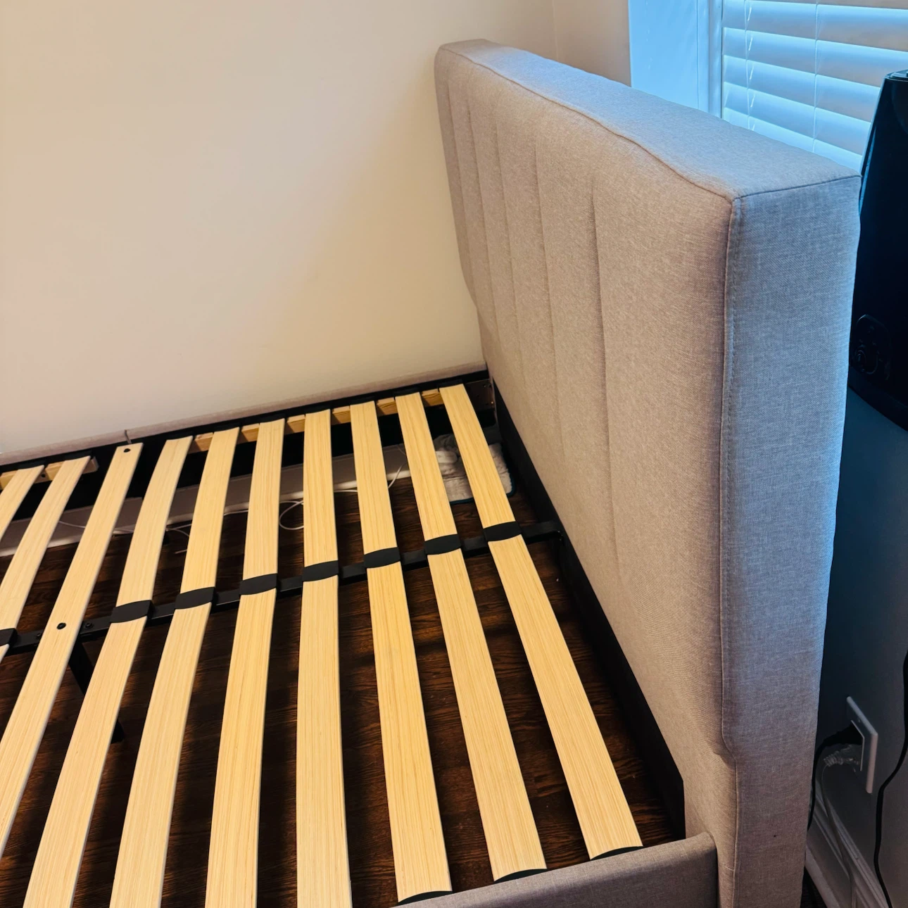 Gray Upholstered Bed Frame with Slats - photo 3