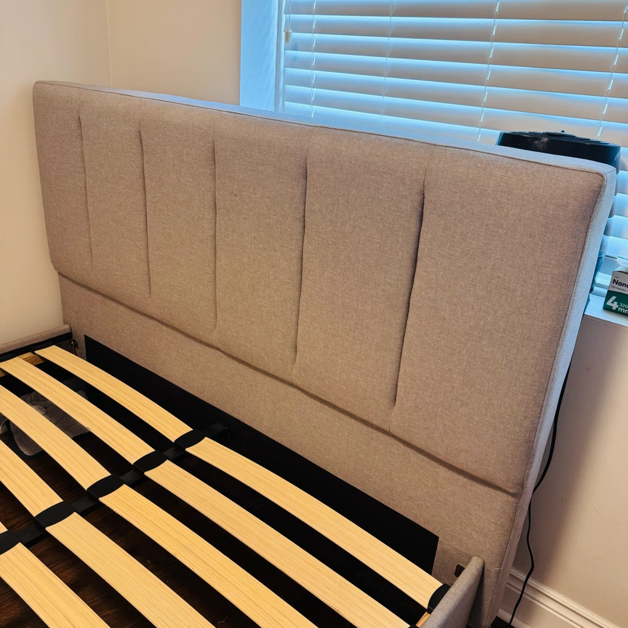 Gray Upholstered Bed Frame with Slats - photo 4