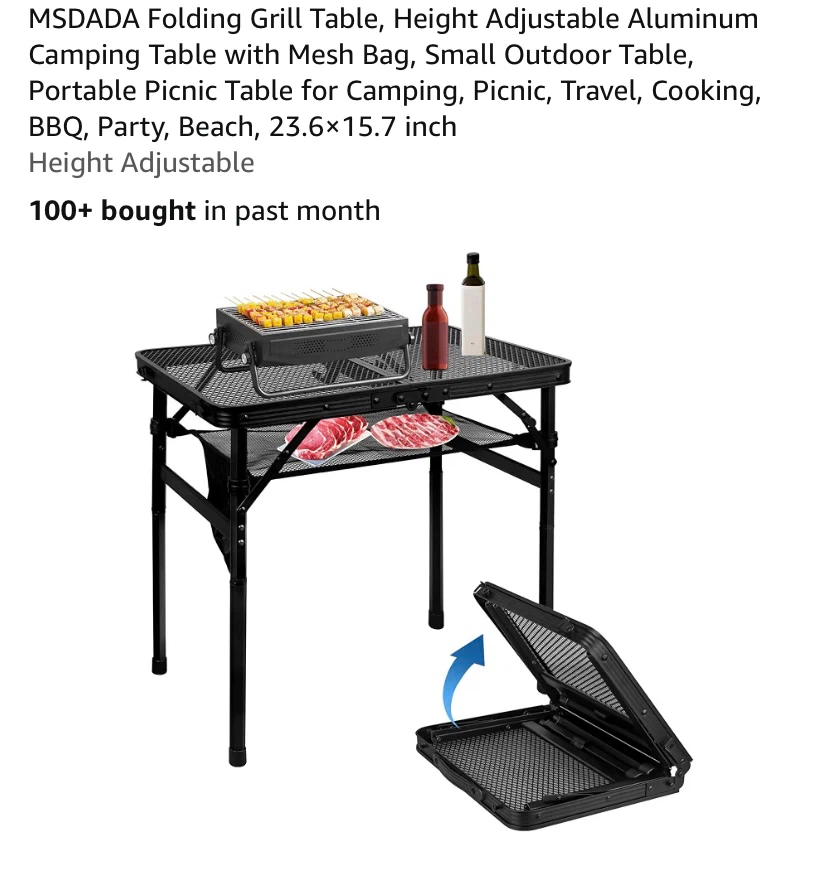 New Height Adjustable Folding Aluminum Camping Table Grill Table