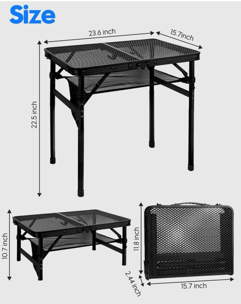 New Height Adjustable Folding Aluminum Camping Table Grill Table - photo 2