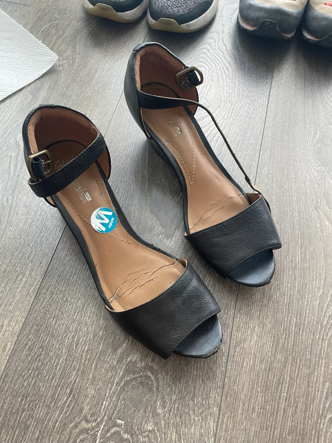 Clarks Black Wedge Sandals