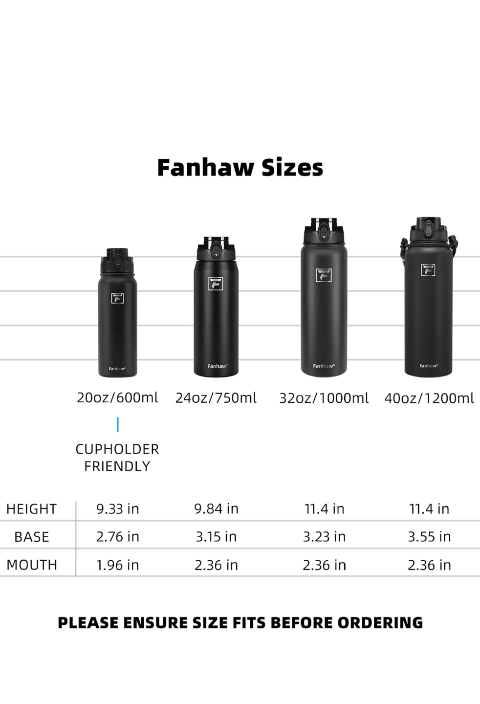 FanHaw 20 Oz Insulated Stainless Steel Water Bottle - photo 5