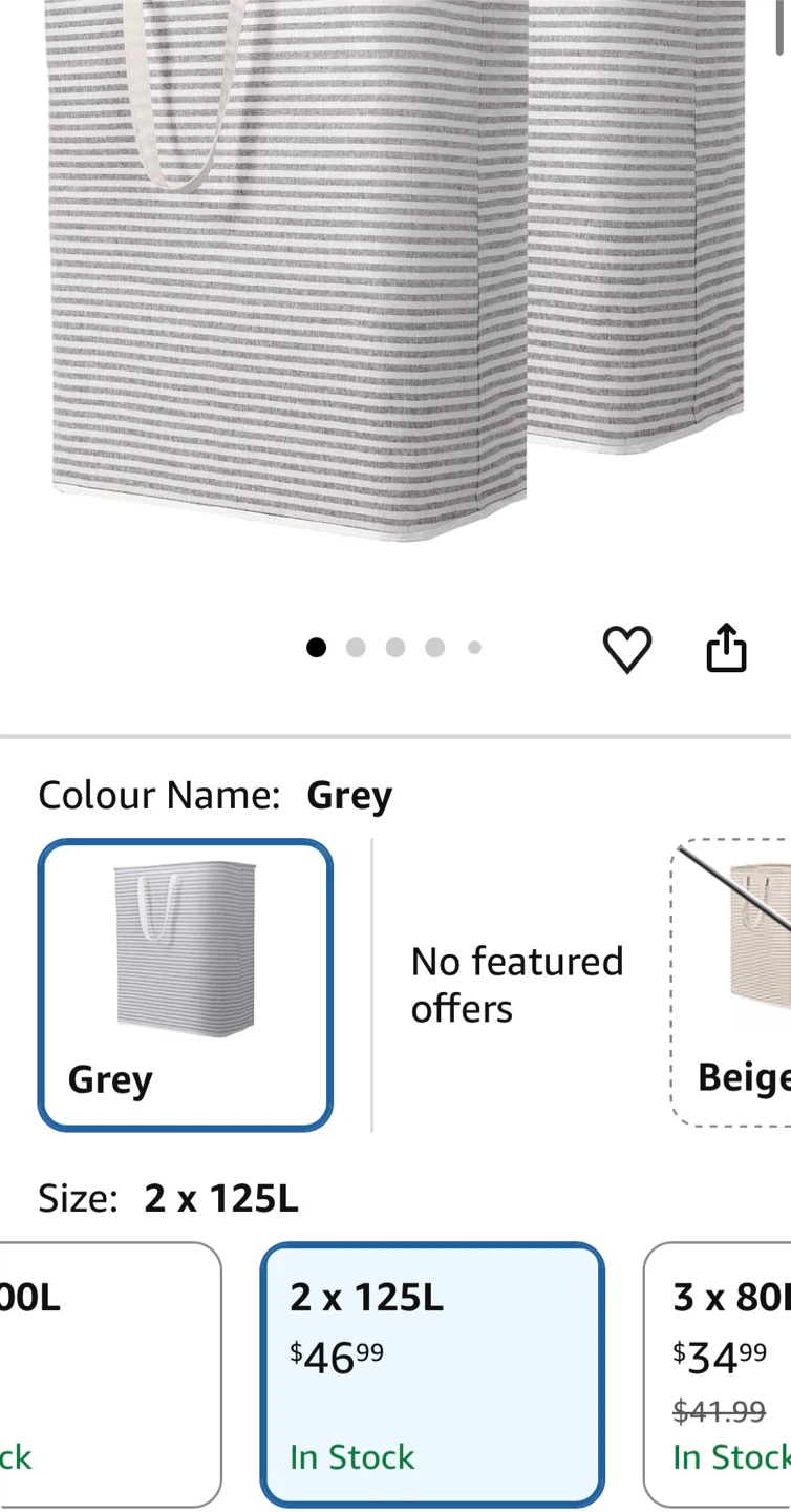 2-Pack Grey Striped Laundry Hamper Baskets - 125L Each - photo 2