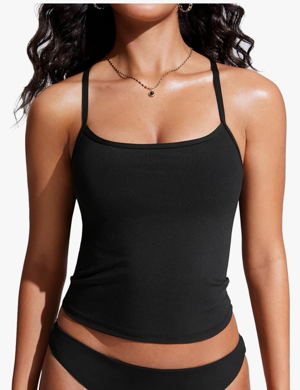 CRZ YOGA Black Spaghetti Straps Tankini Top - Women's - photo 2