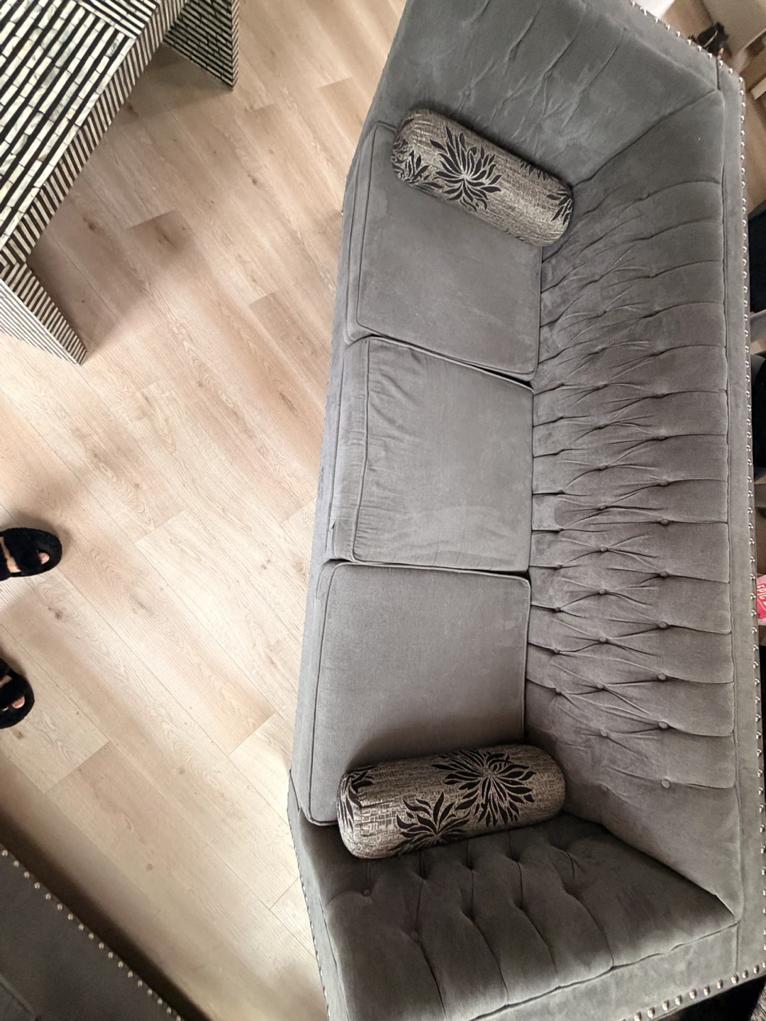 Grey Tufted Sectional Sofa with Bolster Pillows - photo 3