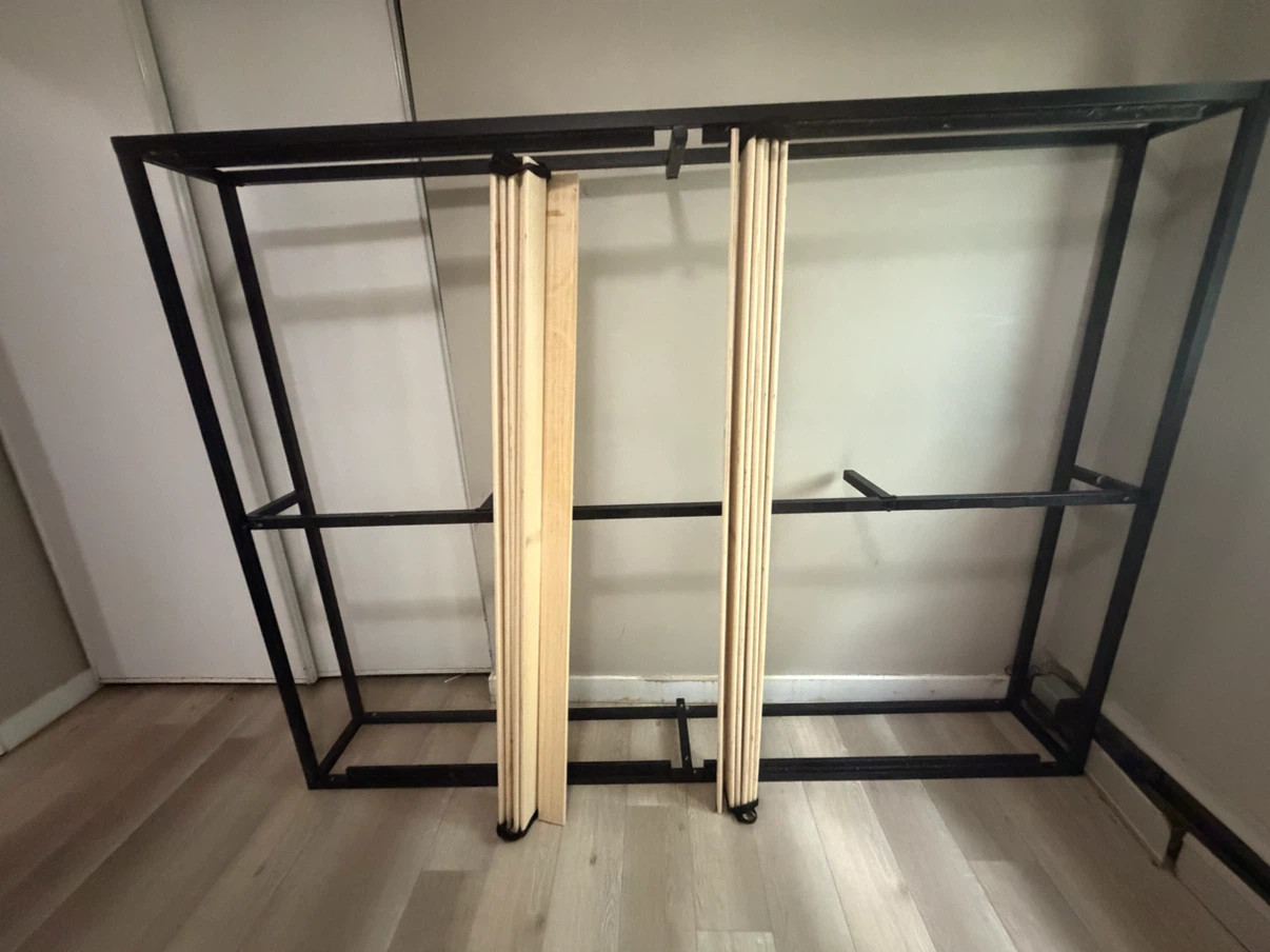 Black Metal Bed Frame with Wood Slat Supports