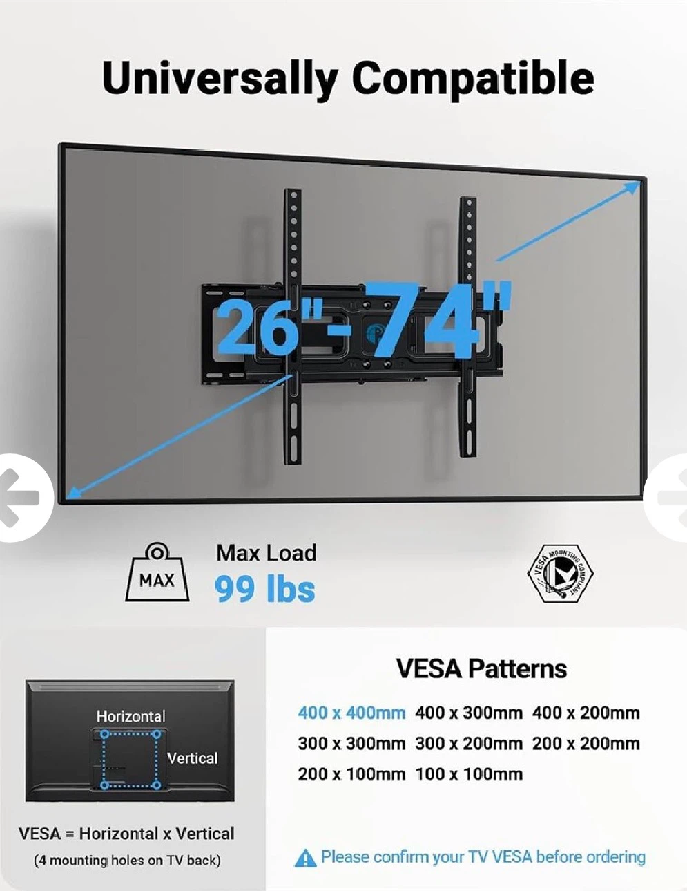 TV Wall Mount 26"-74" Universal Full Motion - photo 2