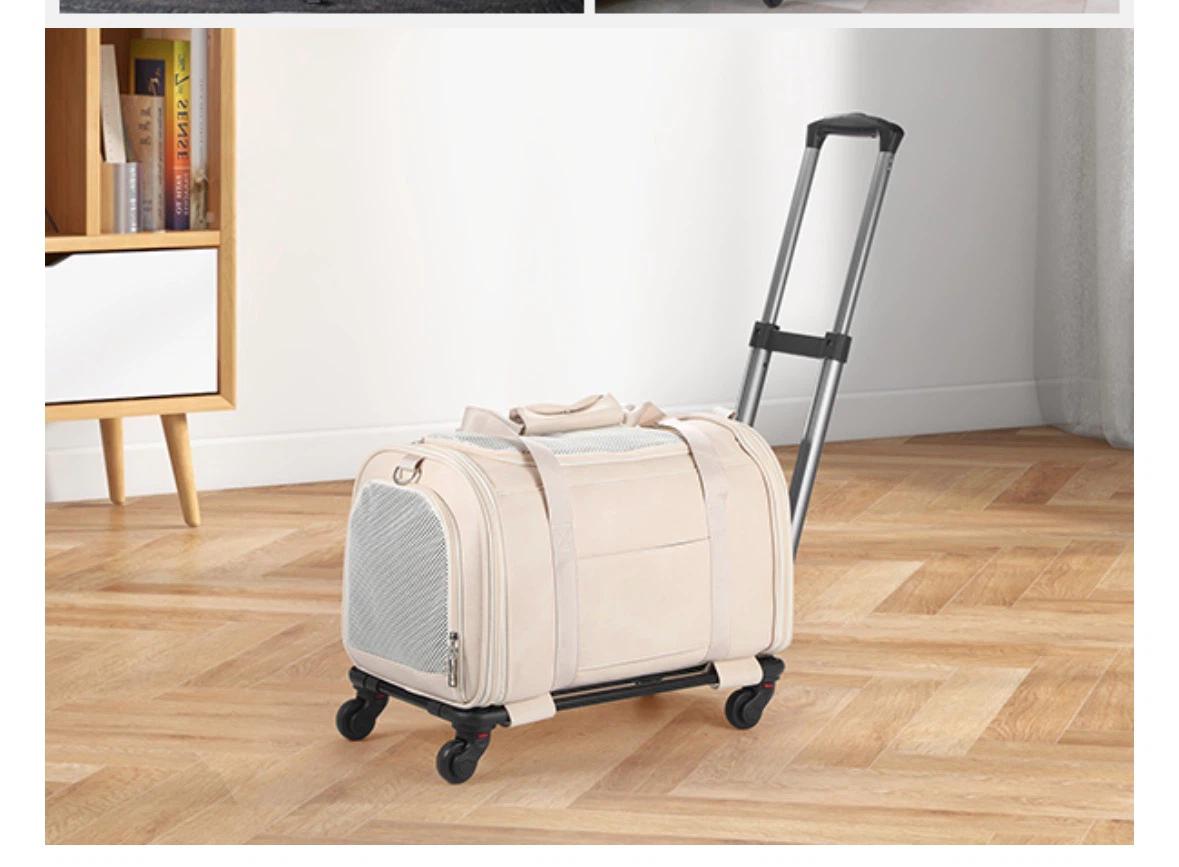 Cream Pet Carrier with Wheels