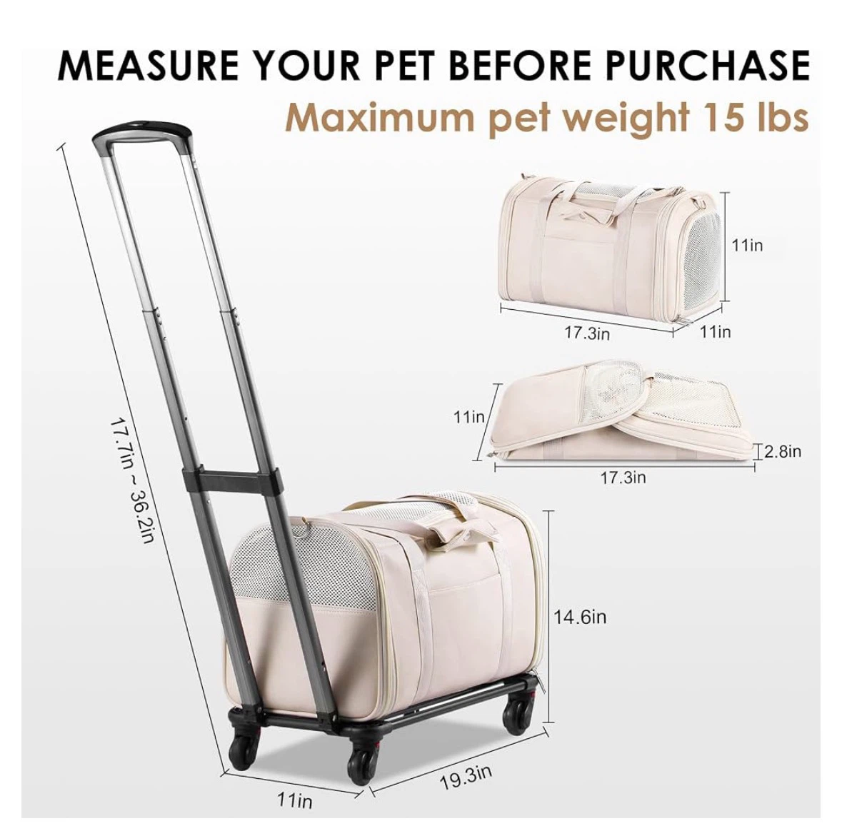 Cream Pet Carrier with Wheels - photo 5