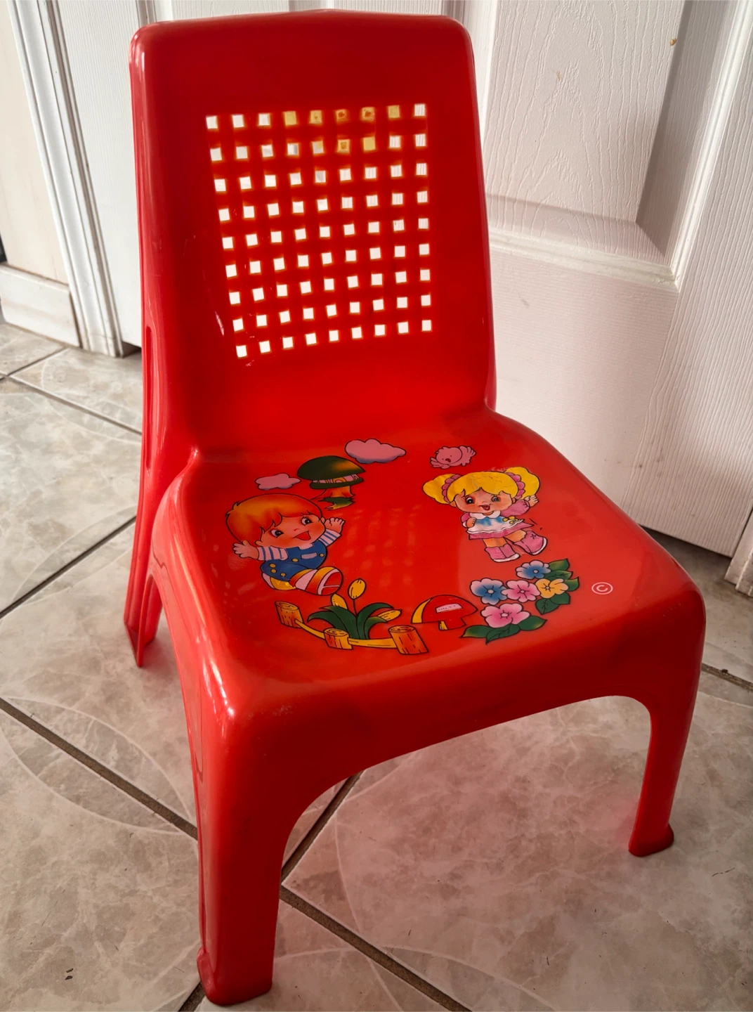 Red Plastic Kids Chair with Cartoon Decals - photo 2