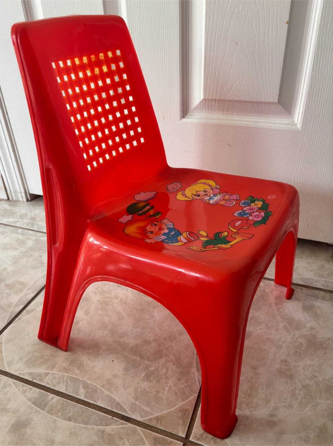 Red Plastic Kids Chair with Cartoon Decals - photo 3