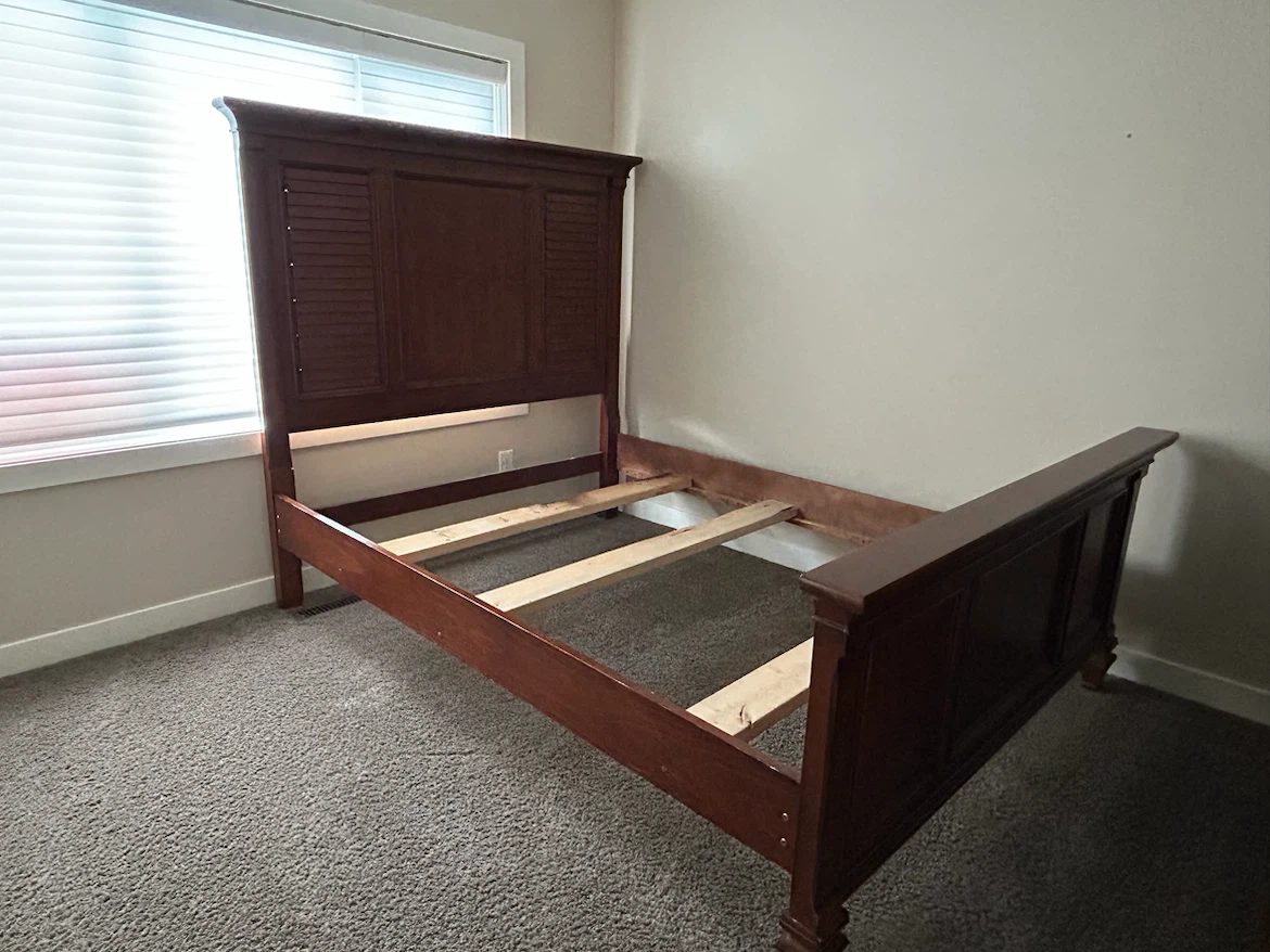 Dark Wood Bedroom Set - Bed Frame + Dresser