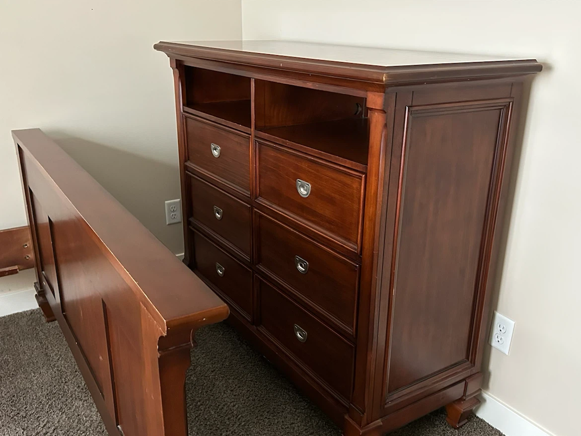 Dark Wood Bedroom Set - Bed Frame + Dresser - photo 2
