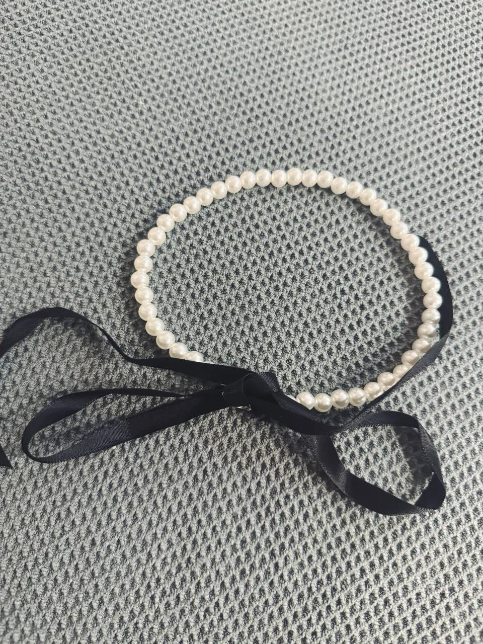 Pearl Choker Necklace with Black Ribbon Tie - photo 5