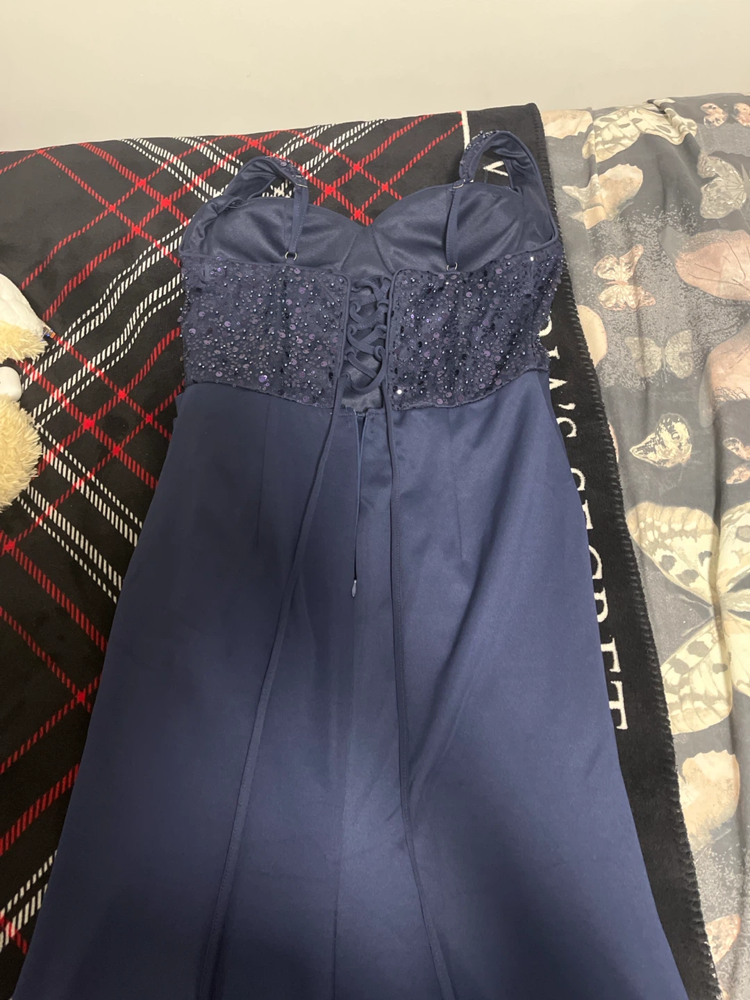 ADyce Navy Blue Sequin Corset Gown with Slit - photo 4