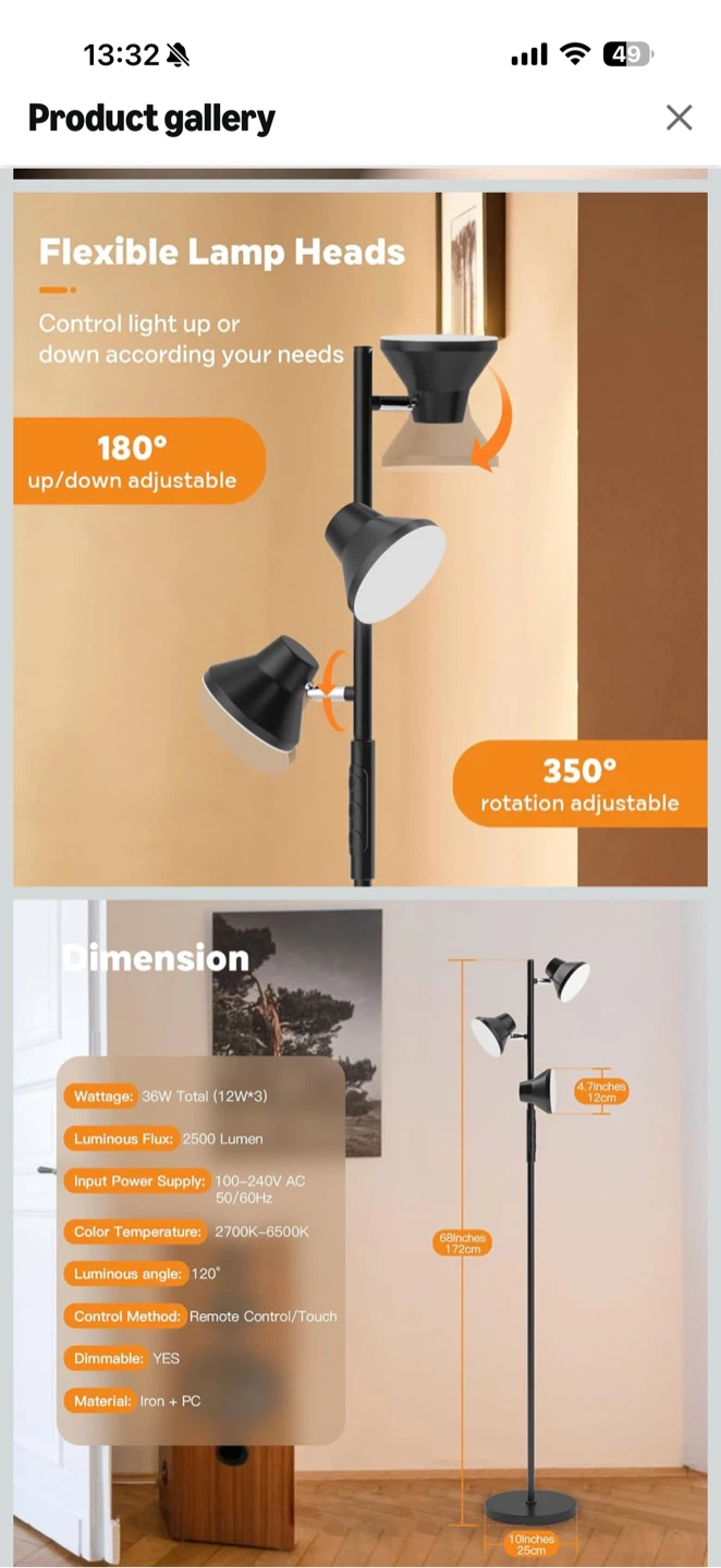 36W LED Tree Floor Lamp with Remote Control - photo 2