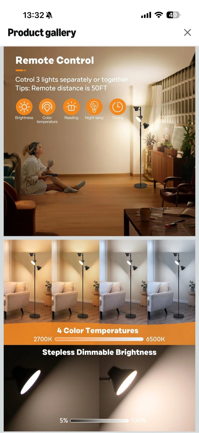36W LED Tree Floor Lamp with Remote Control
