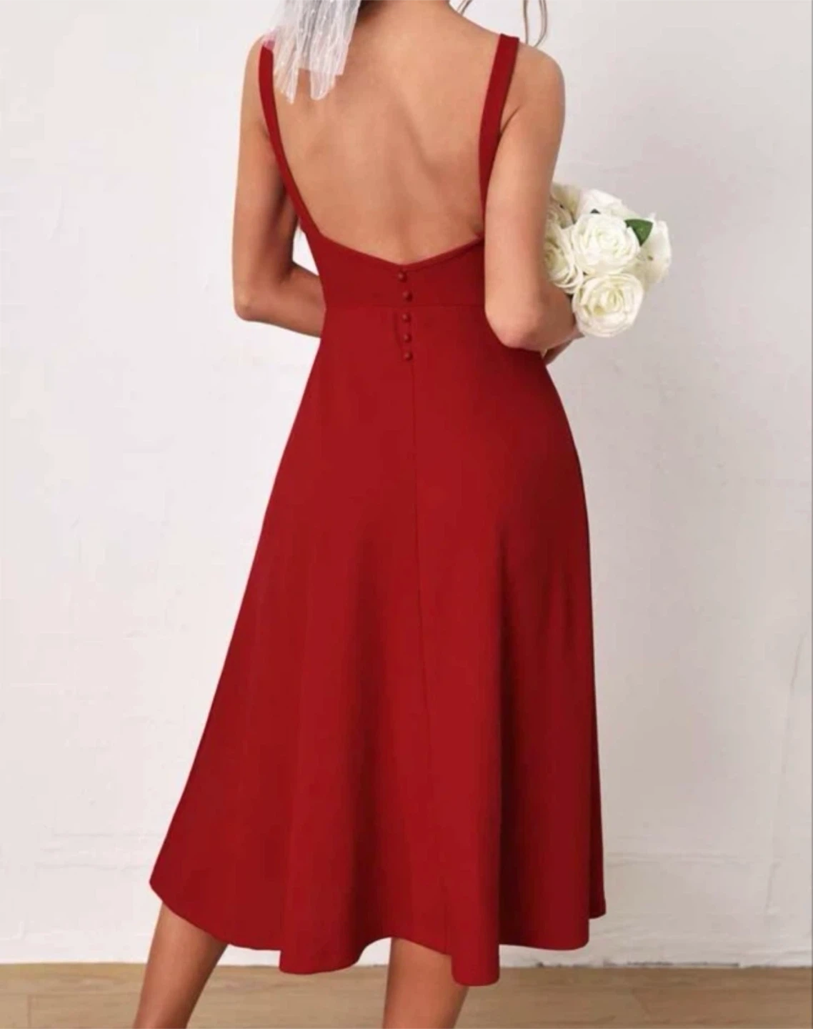 Red Spaghetti Strap Midi Dress Size Small - photo 2