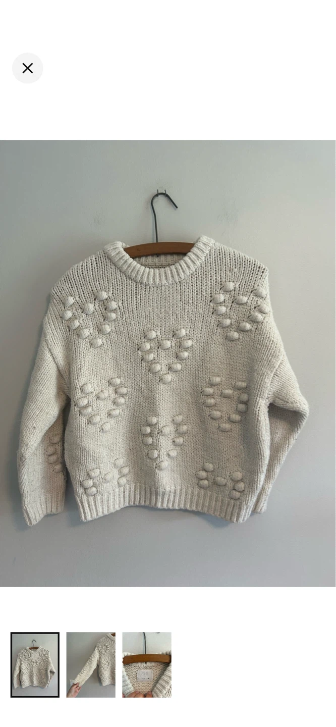 Zara Cream Knit Sweater with Heart Detail