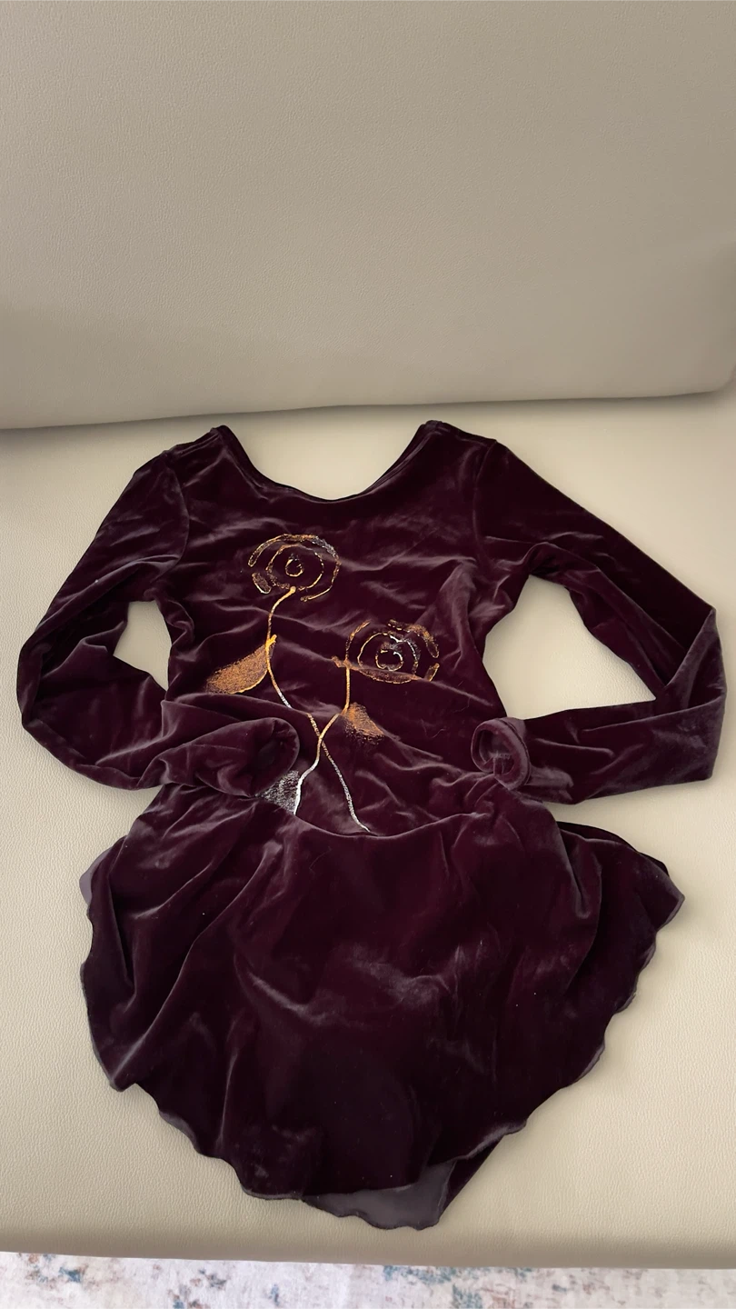 Black Velvet Figure Skating Dress with Rose Design