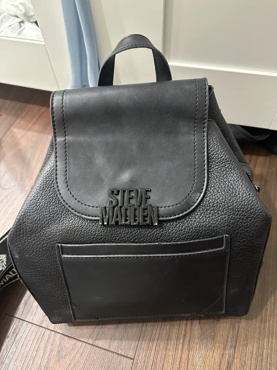 Steve Madden Black Faux Leather Backpack