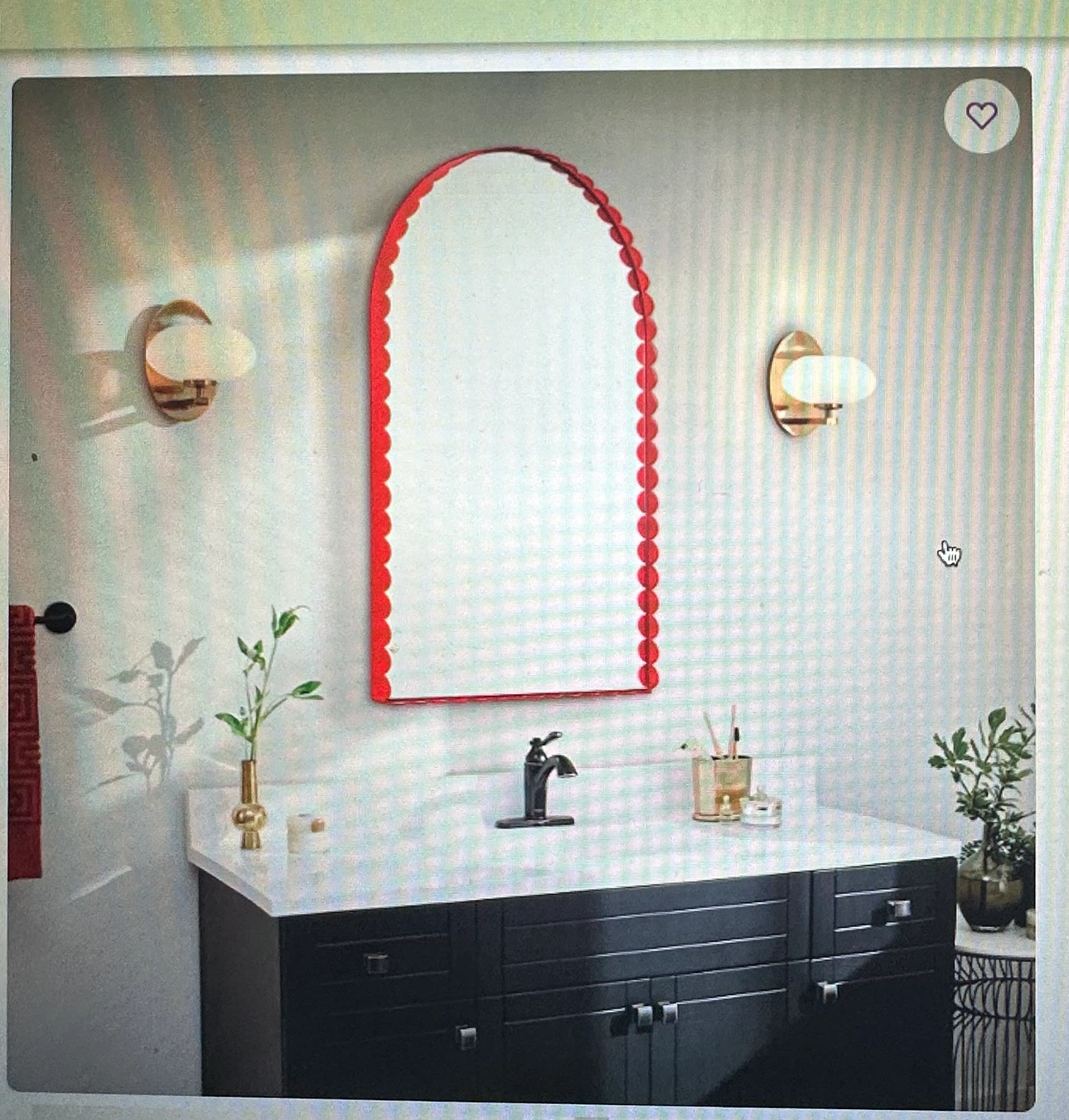 TOPRISE Arch Scalloped Mirror with Red Frame