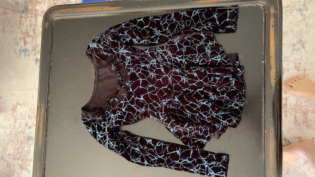 Black Velvet long-sleeve top with light blue glitter pattern