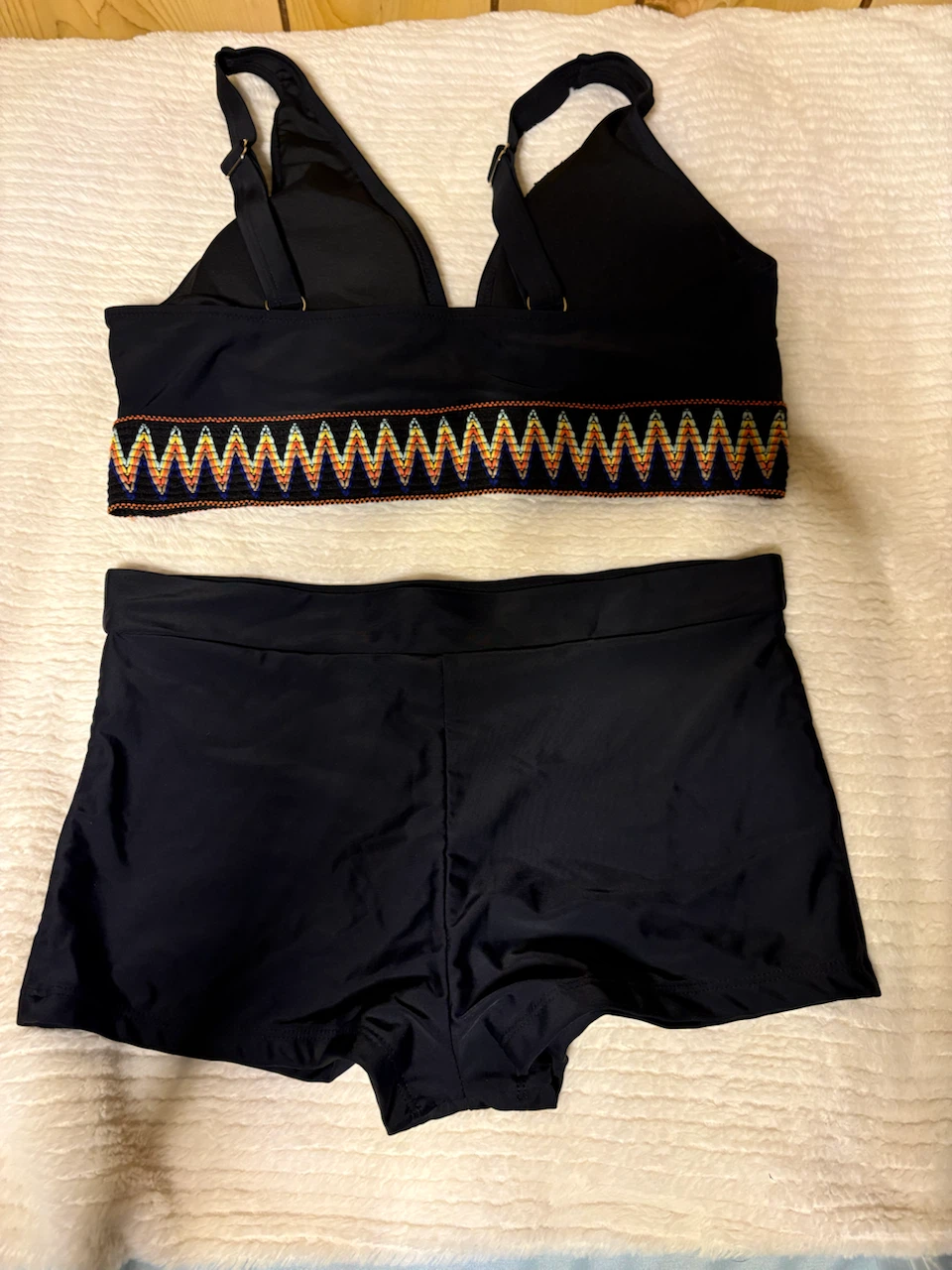 Black Swimsuit with Embroidered Band