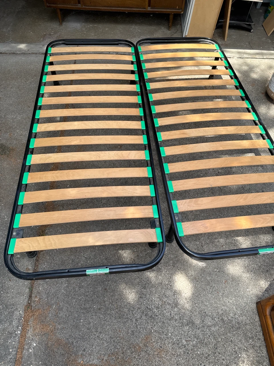 Set of Two Twin Bed Frames with Wooden Slats