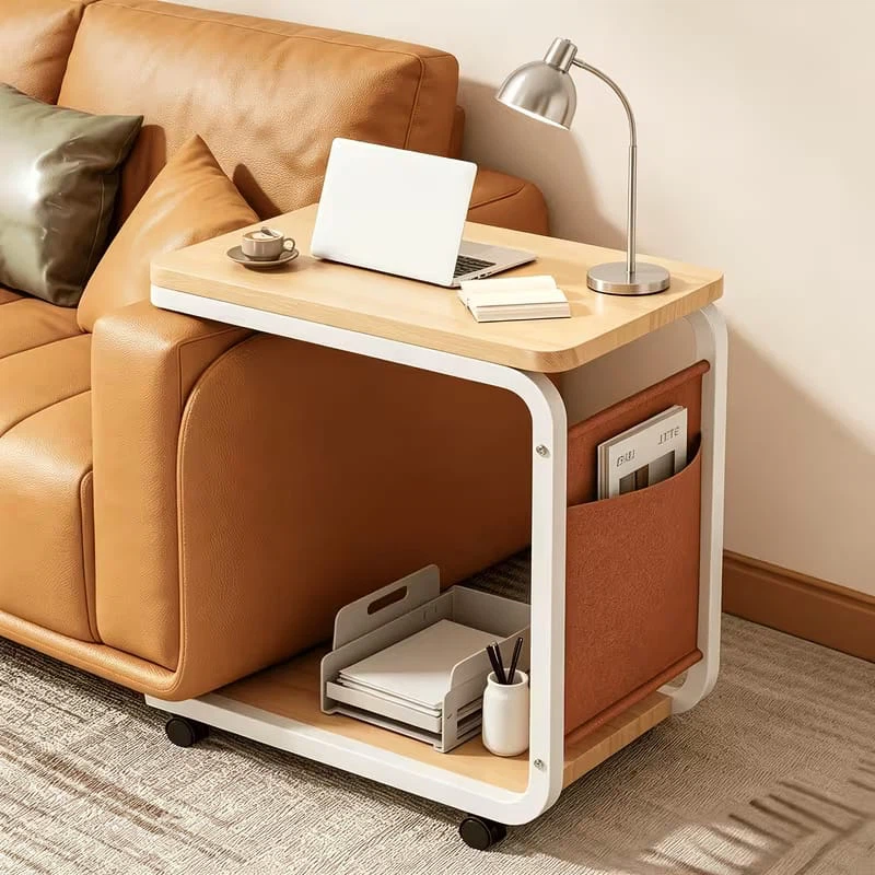 NEW - Wood Top C-Table with Storage Pocket