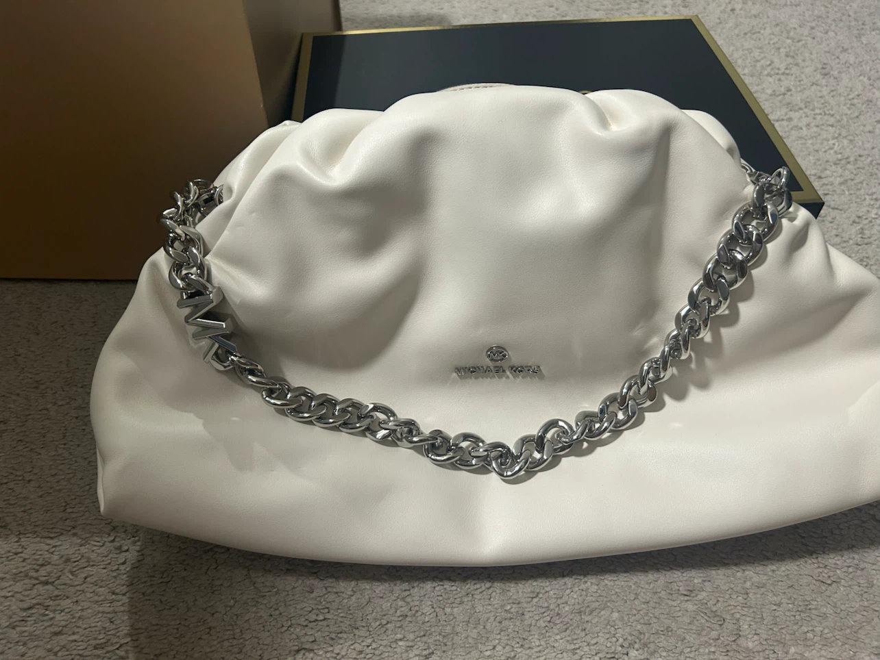 Michael Kors White Leather Clutch with Chain