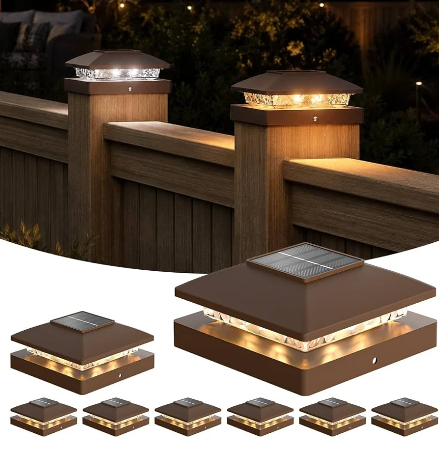 8-Pack Solar Post Cap Lights for 4x4 Posts - IP64 Waterproof