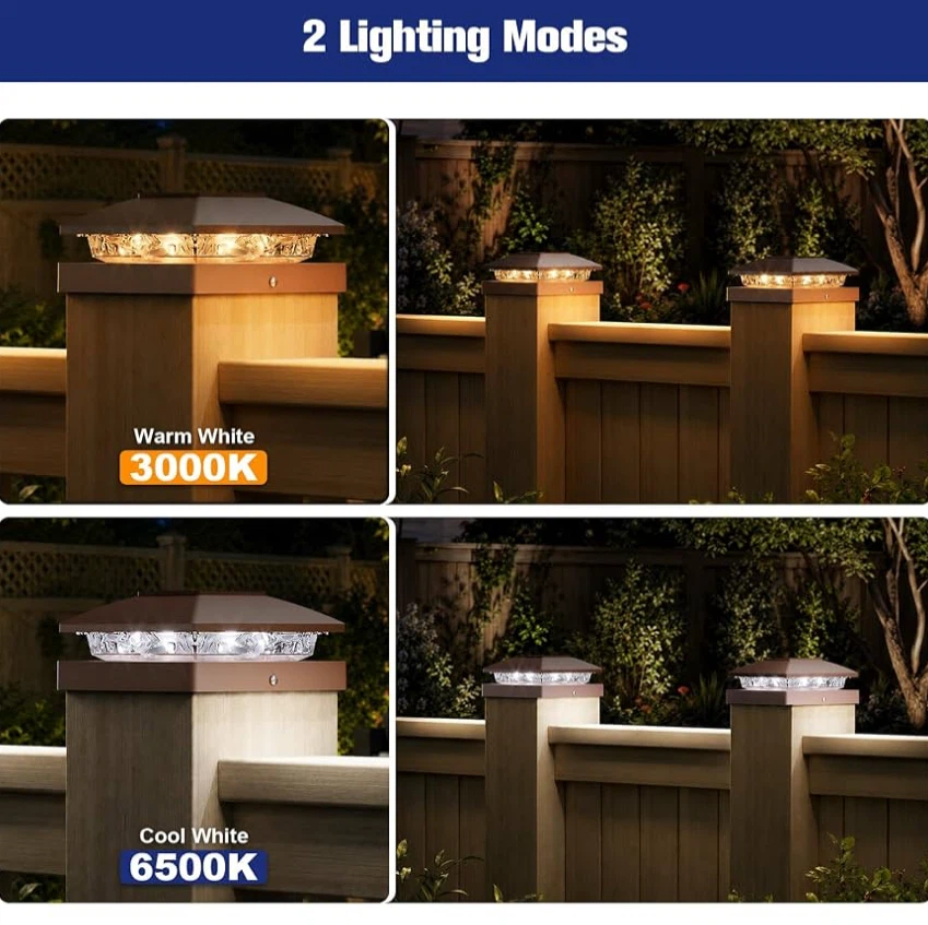 8-Pack Solar Post Cap Lights for 4x4 Posts - IP64 Waterproof - photo 2