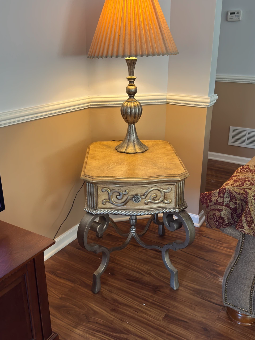 Ornate Glass Top Coffee Table with Metallic Base - photo 2