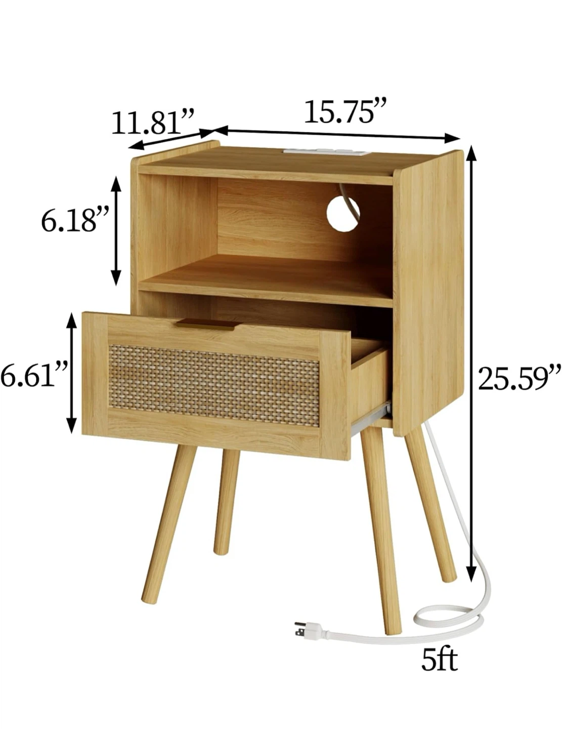 JOONEE Rattan Nightstand with Outlet RN5 - photo 2