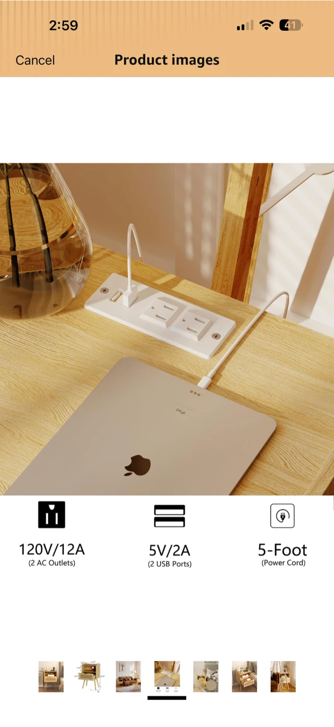 JOONEE Rattan Nightstand with Outlet RN5 - photo 3
