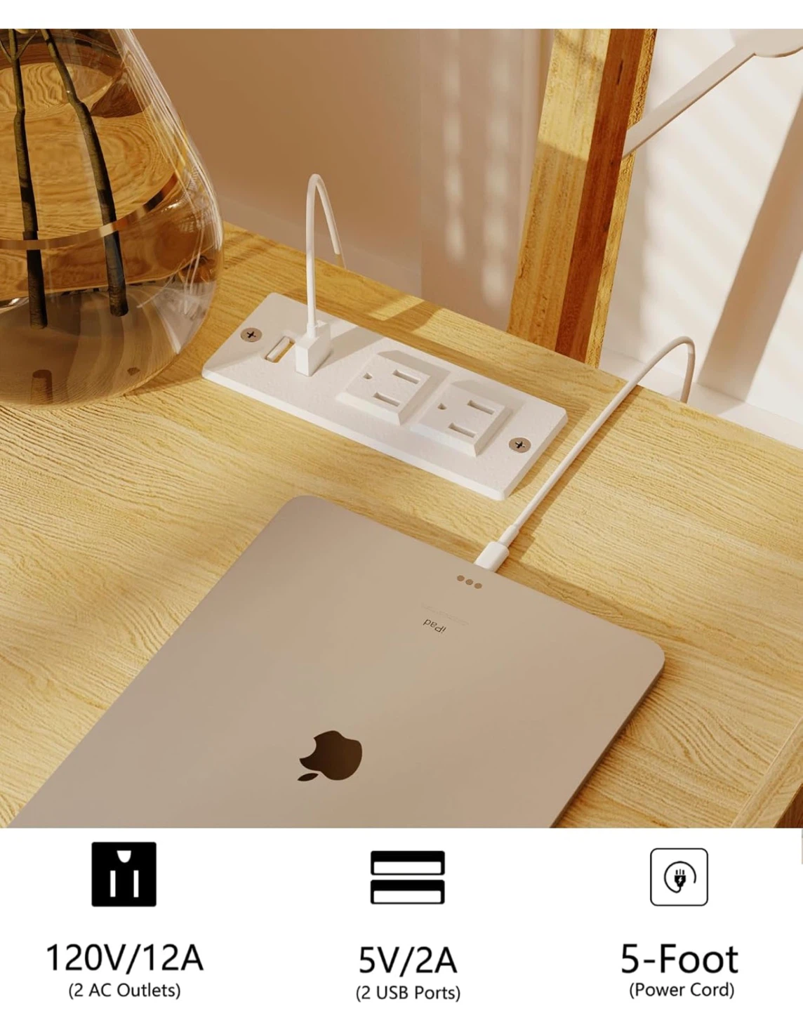 JOONEE Rattan Nightstand with Outlet RN5 - photo 4