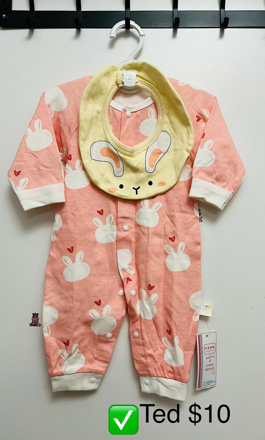 Baby Girl Clothes Set - Romper, Bib, and Hat - photo 3