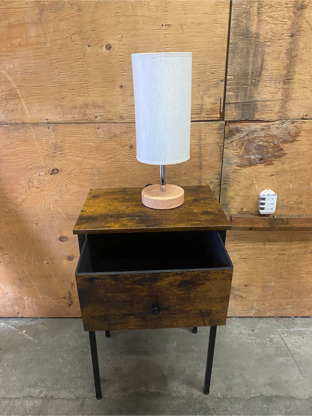 Rustic Brown Nightstand with Drawer and lamp - photo 2
