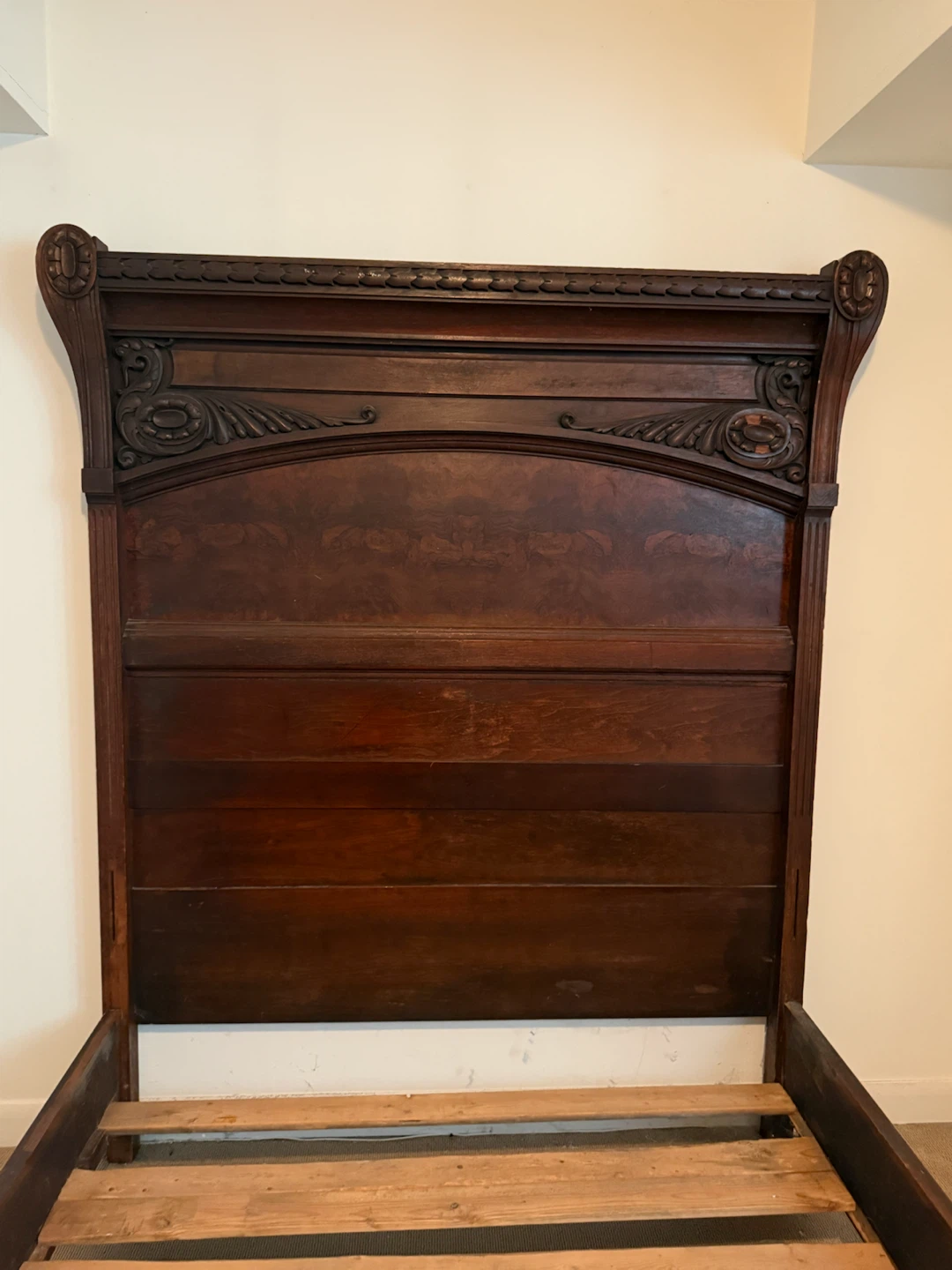1875 Antique Dark Wood Headboard and Footboard and dresser - photo 2