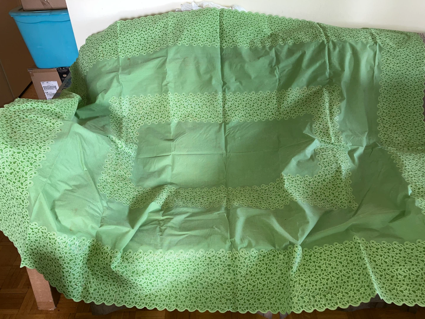 Green Lace Trim Tablecloth-70”x52”