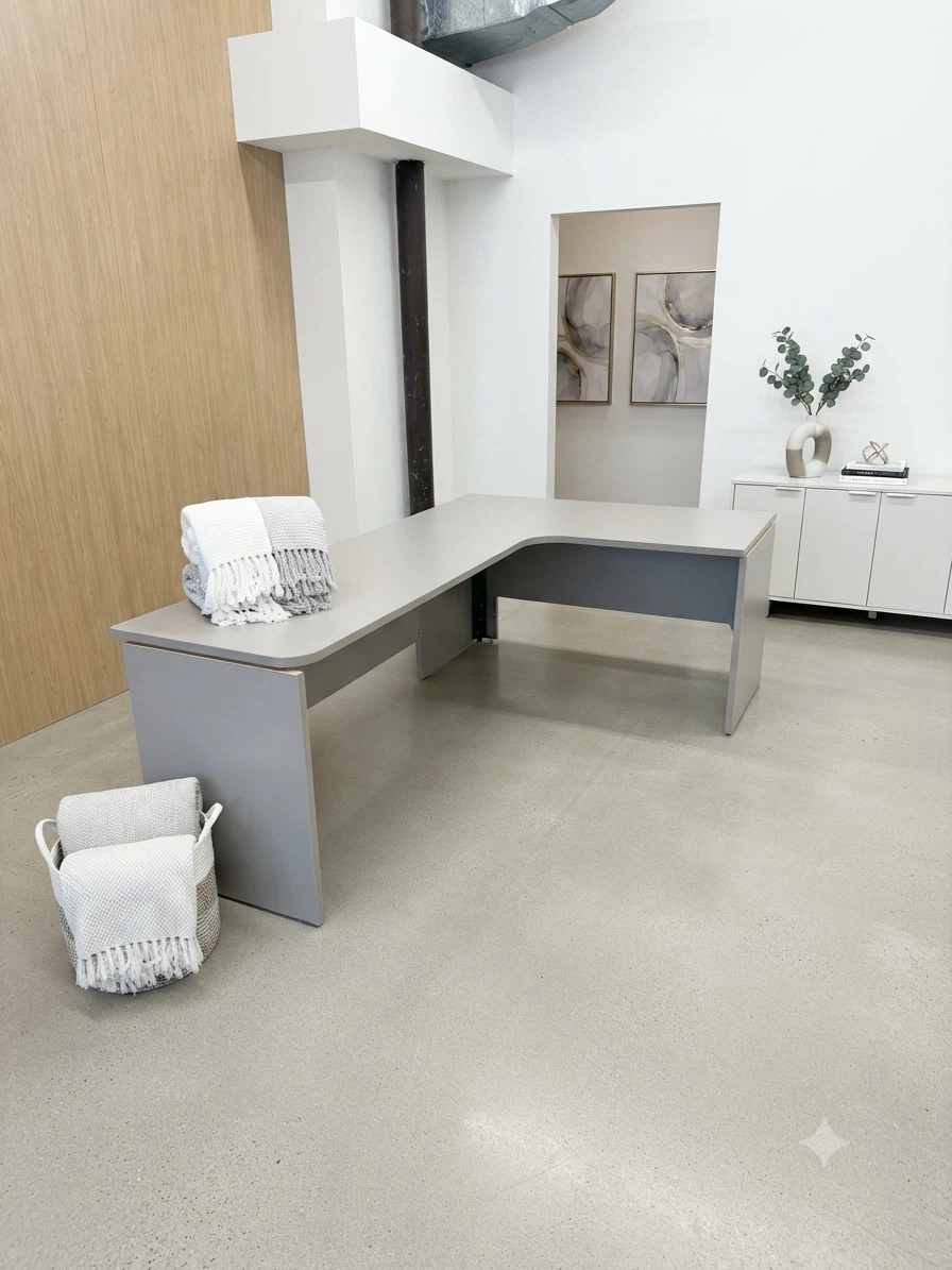 L-Shaped Office Desk - Light Grey