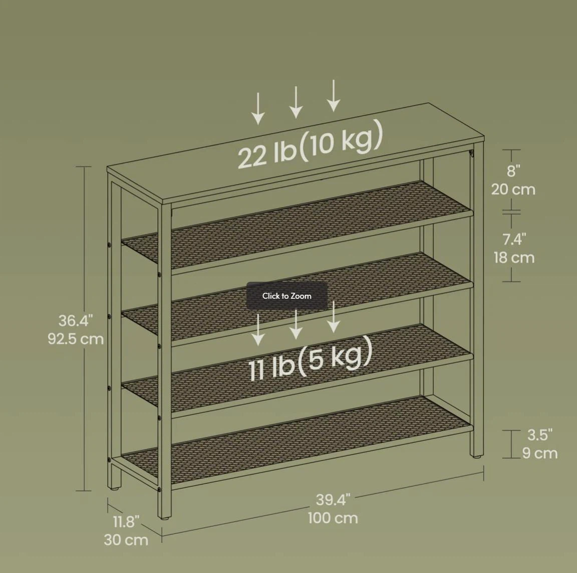 5 Tier 25 Pair 39.4" W Shoe Rack Storage - photo 5