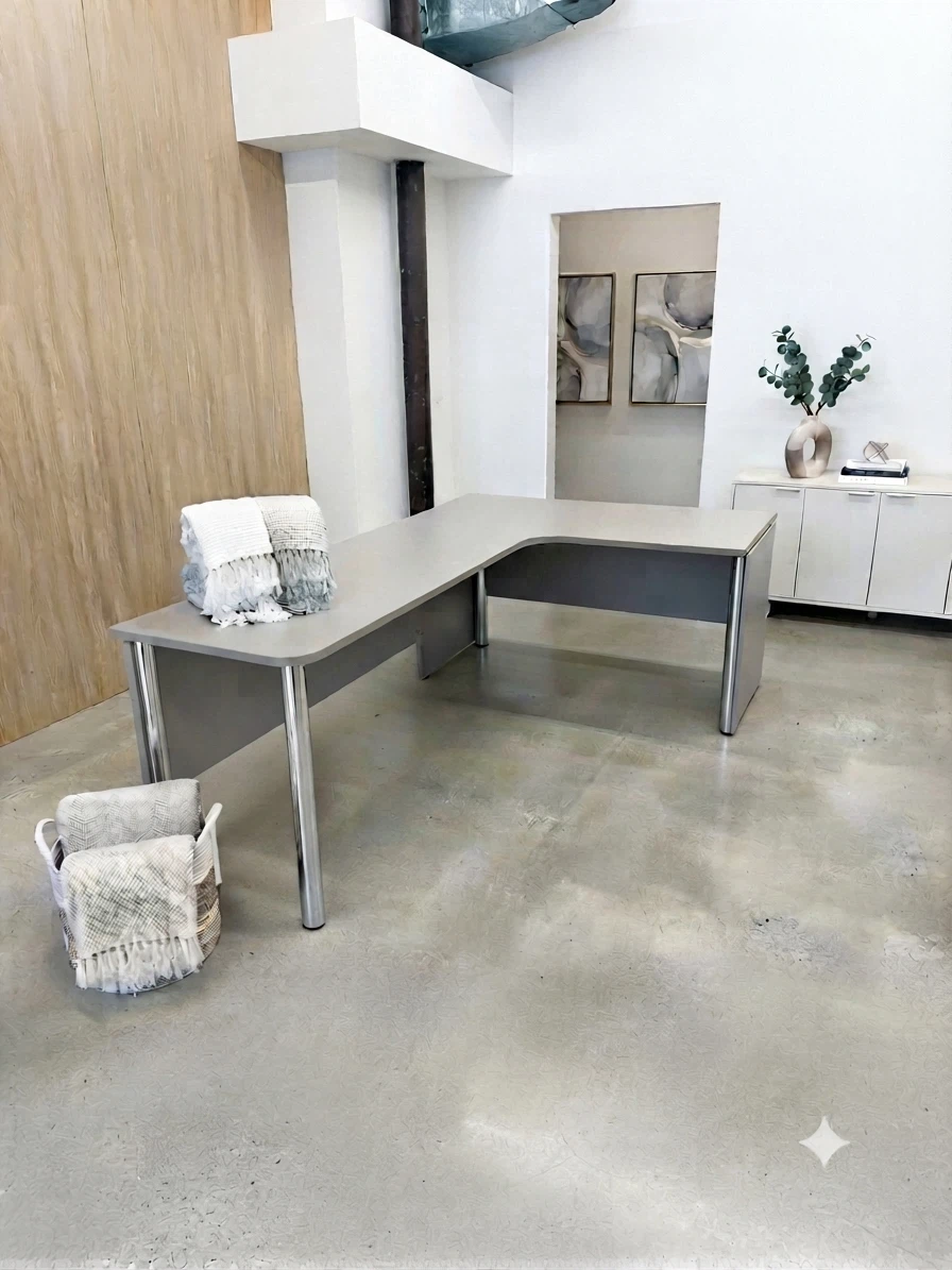 L-shaped Office Desk with Silver Legs