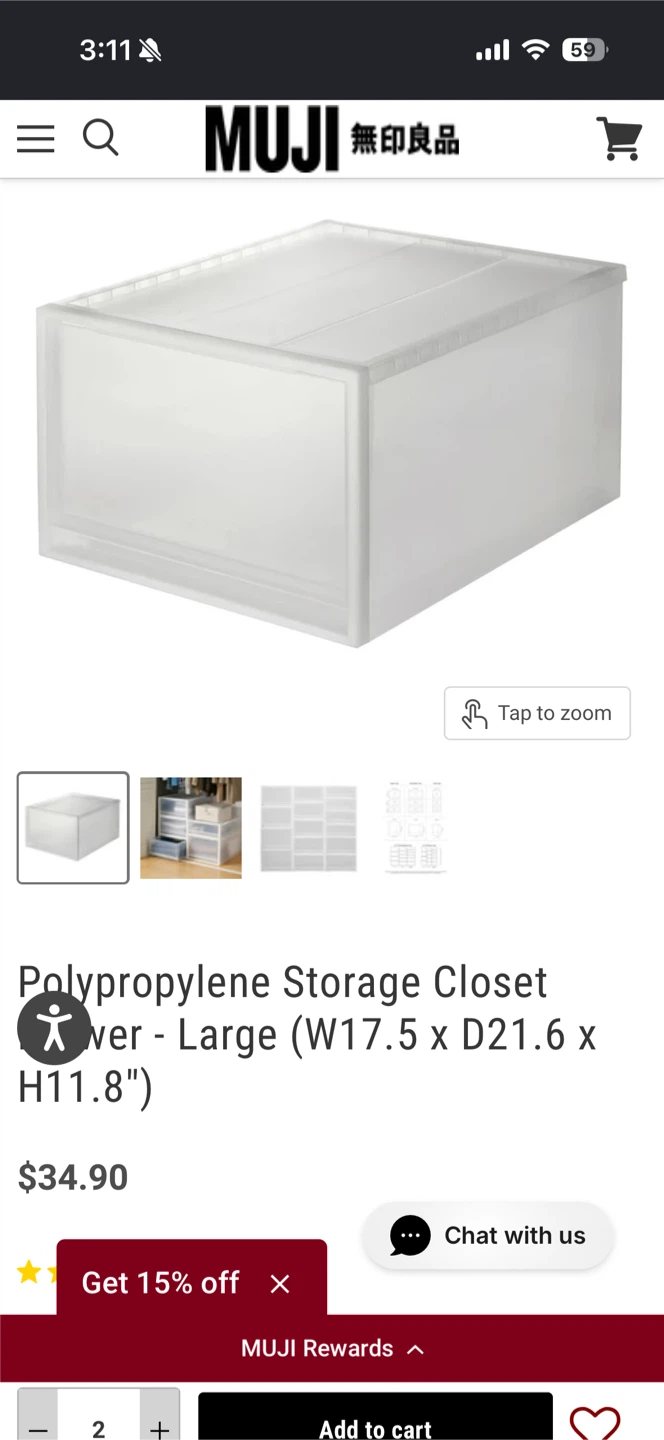 2 Muji Polypropylene Storage Closet Drawer - Large - photo 2