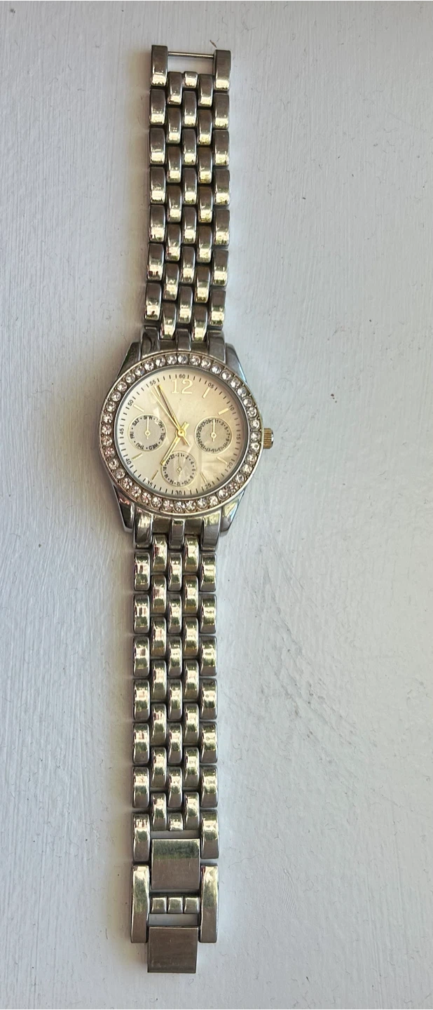 Women's Silver Tone Watch with Rhinestone Bezel