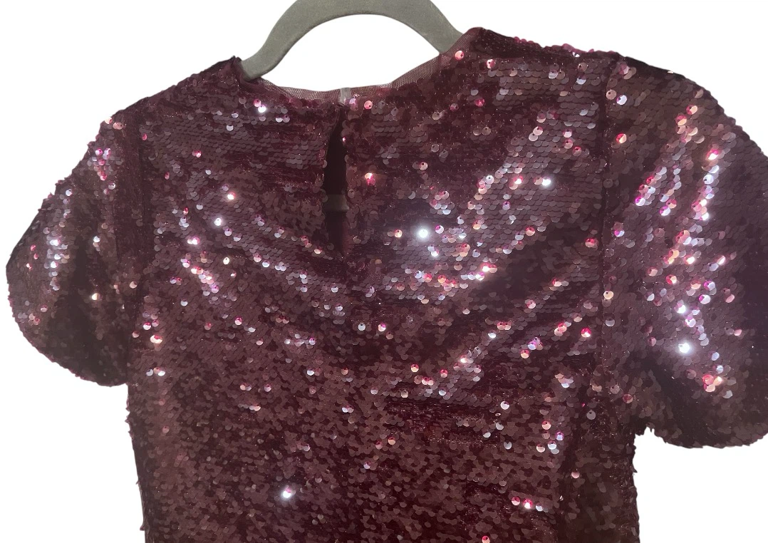 Zara Girls Burgundy Sequin Dress | Size 11–12 Years| Brand New - photo 2