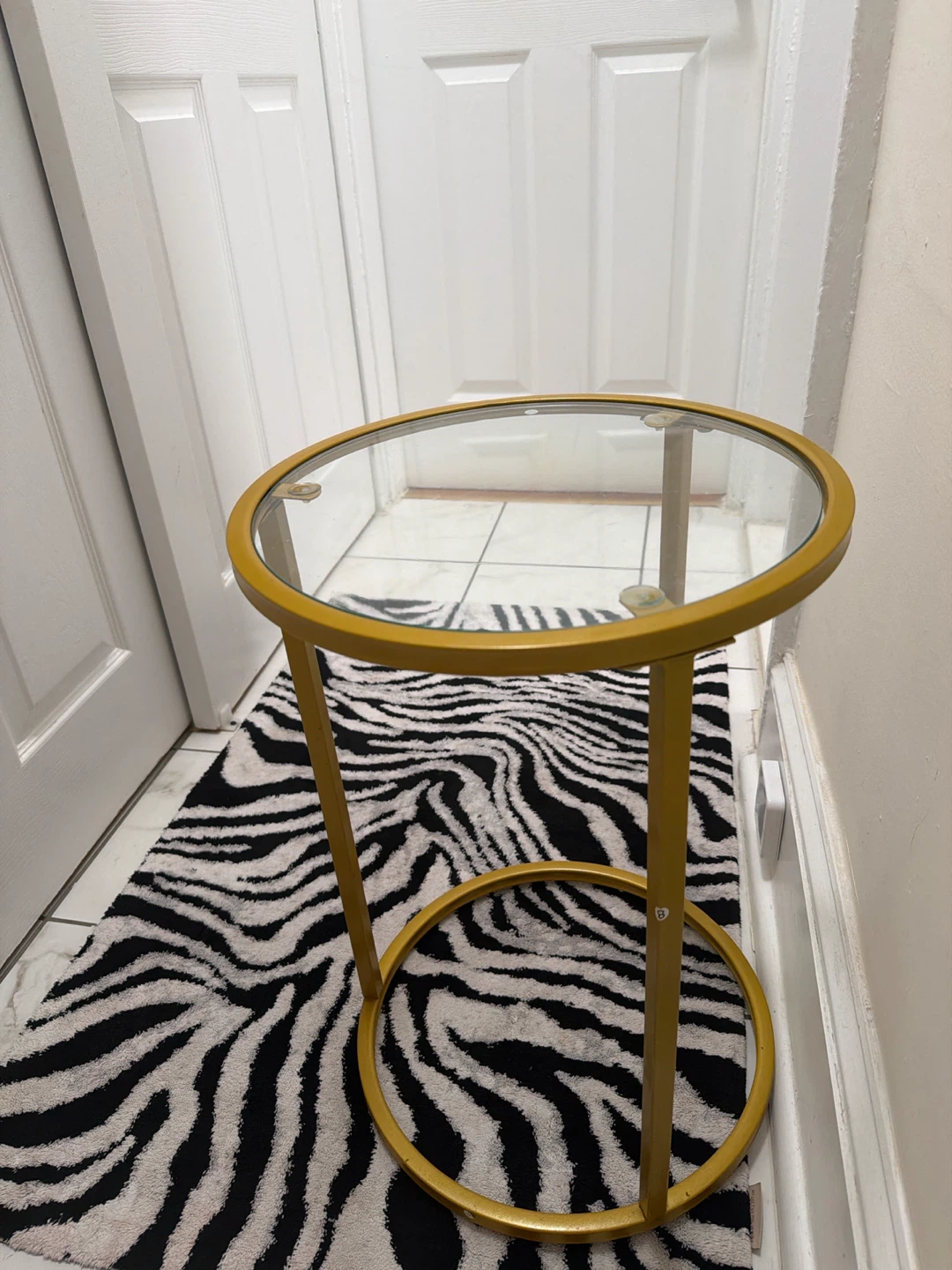 Gold Metal Round Side Table with Glass Top